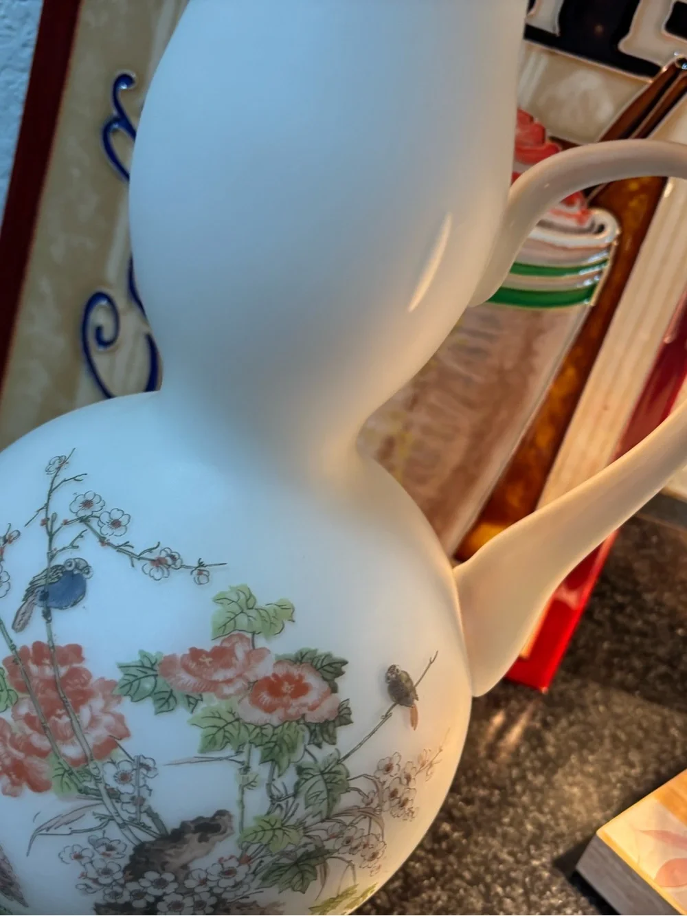 Classic Floral Porcelain Pitcher - White with Multicolor‎ Bouquet